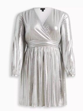 Torrid Silver Metallic Surplice Mini Dress Sz 1